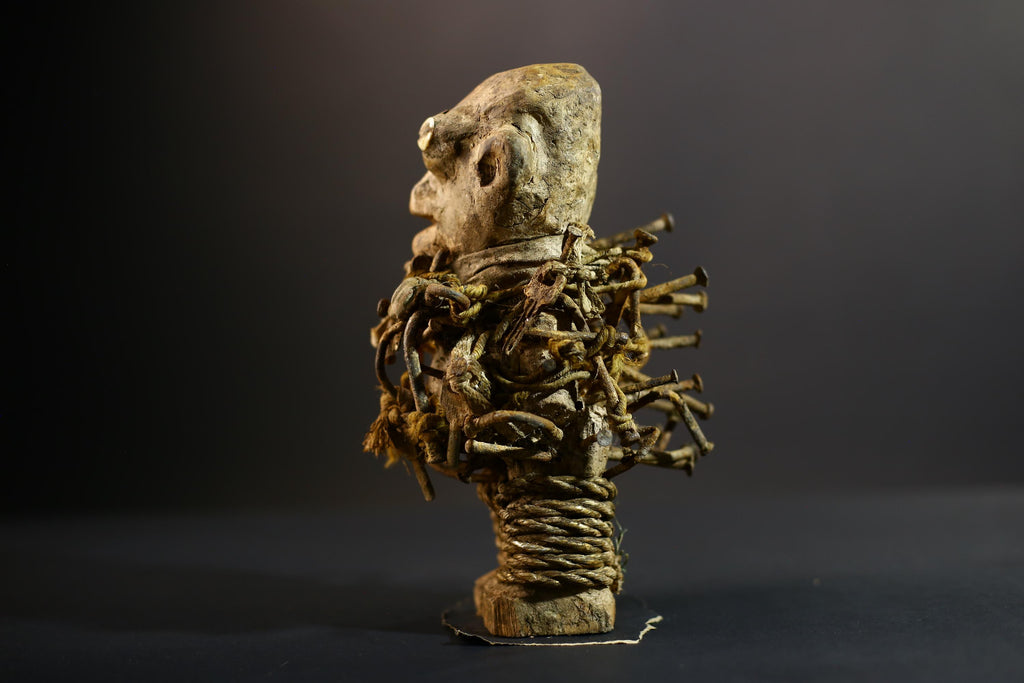 Kongo Nkisi Nkondi Power Figure | African Ritual Sculpture with Nails & Shell Eyes | Spirit Protection Fetish | Central Tribal Art-G5290