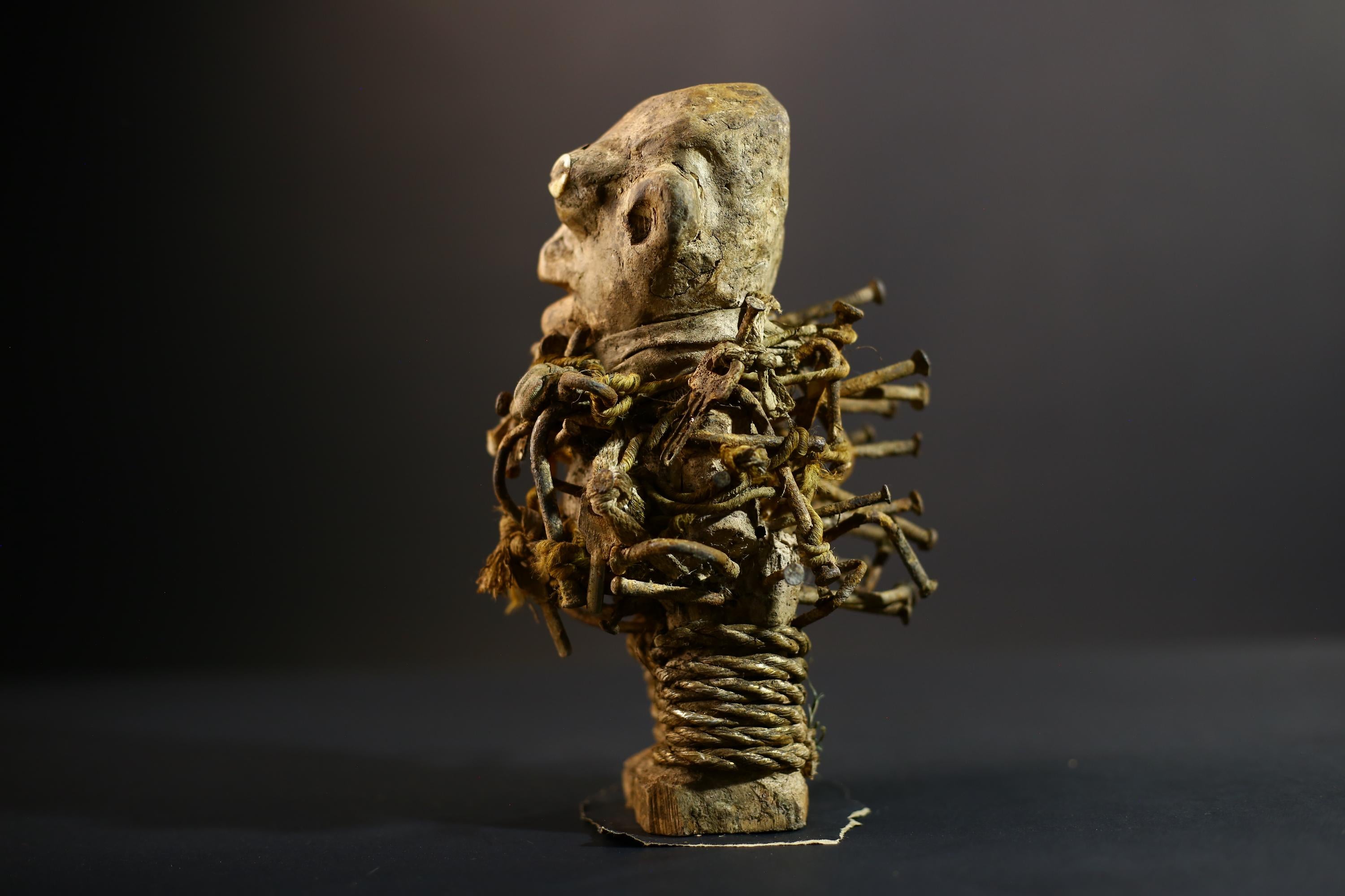Kongo Nkisi Nkondi Power Figure | African Ritual Sculpture with Nails & Shell Eyes | Spirit Protection Fetish | Central Tribal Art-G5290
