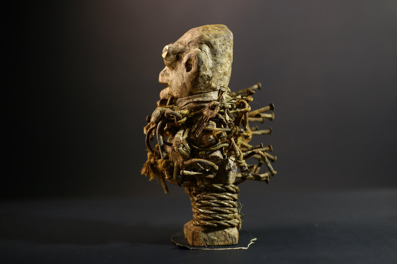 Kongo Nkisi Nkondi Power Figure | African Ritual Sculpture with Nails & Shell Eyes | Spirit Protection Fetish | Central Tribal Art-G5290