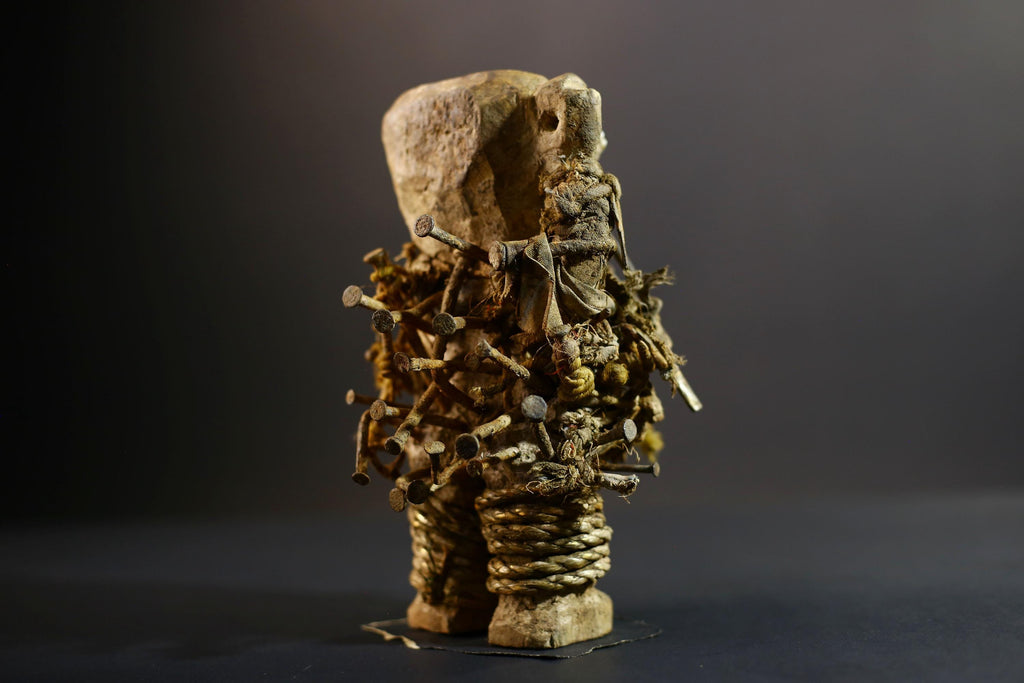 Kongo Nkisi Nkondi Power Figure | African Ritual Sculpture with Nails & Shell Eyes | Spirit Protection Fetish | Central Tribal Art-G5290
