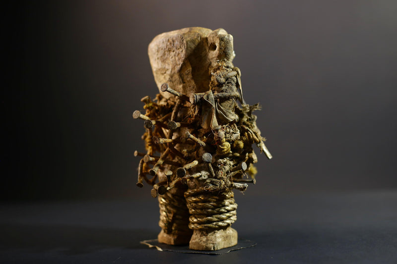Kongo Nkisi Nkondi Power Figure | African Ritual Sculpture with Nails & Shell Eyes | Spirit Protection Fetish | Central Tribal Art-G5290