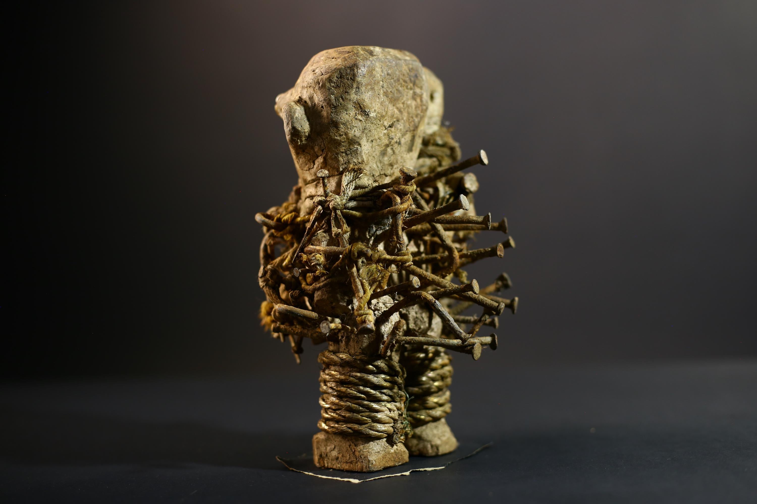 Kongo Nkisi Nkondi Power Figure | African Ritual Sculpture with Nails & Shell Eyes | Spirit Protection Fetish | Central Tribal Art-G5290