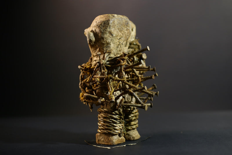 Kongo Nkisi Nkondi Power Figure | African Ritual Sculpture with Nails & Shell Eyes | Spirit Protection Fetish | Central Tribal Art-G5290
