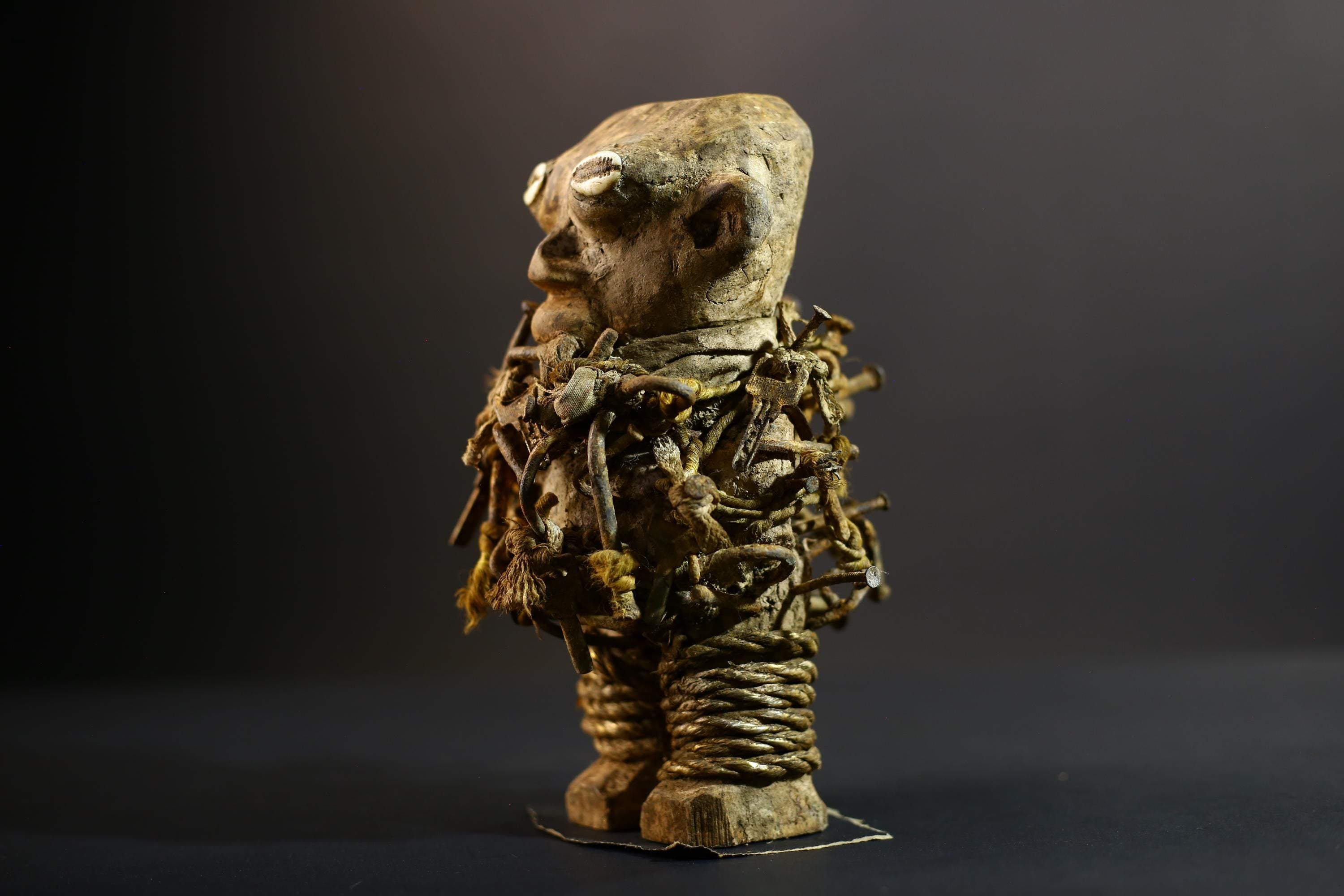 Kongo Nkisi Nkondi Power Figure | African Ritual Sculpture with Nails & Shell Eyes | Spirit Protection Fetish | Central Tribal Art-G5290