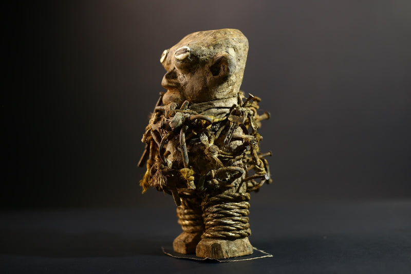 Kongo Nkisi Nkondi Power Figure | African Ritual Sculpture with Nails & Shell Eyes | Spirit Protection Fetish | Central Tribal Art-G5290