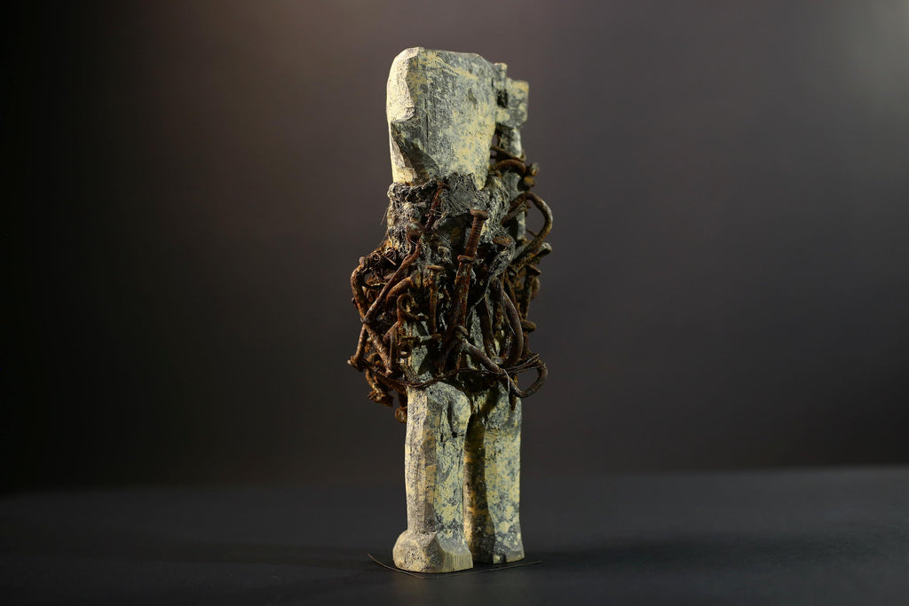 Kongo Nkisi Nkondi Figure | African Spirit Power Idol with Nails & Vines | Carved Ritual Sculpture | Central African Tribal Fetish Art-G5289