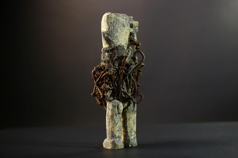 Kongo Nkisi Nkondi Figure | African Spirit Power Idol with Nails & Vines | Carved Ritual Sculpture | Central African Tribal Fetish Art-G5289