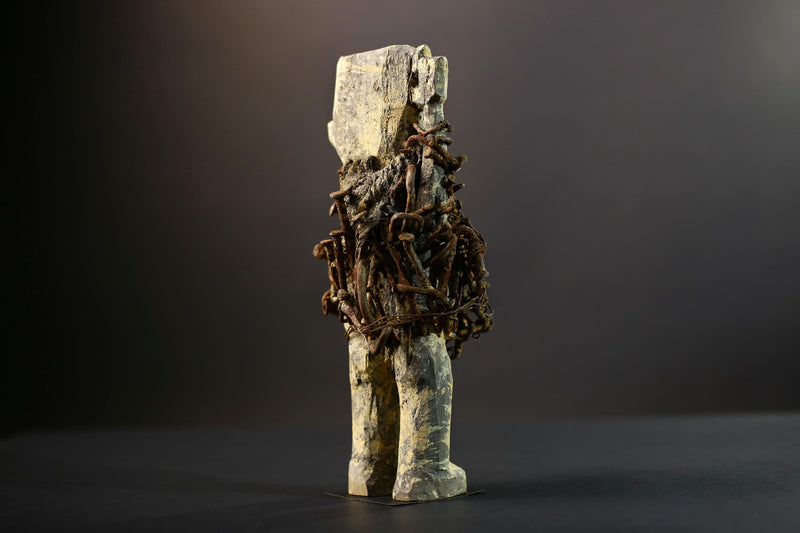 Kongo Nkisi Nkondi Figure | African Spirit Power Idol with Nails & Vines | Carved Ritual Sculpture | Central African Tribal Fetish Art-G5289