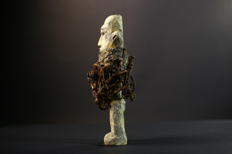 Kongo Nkisi Nkondi Figure | African Spirit Power Idol with Nails & Vines | Carved Ritual Sculpture | Central African Tribal Fetish Art-G5289