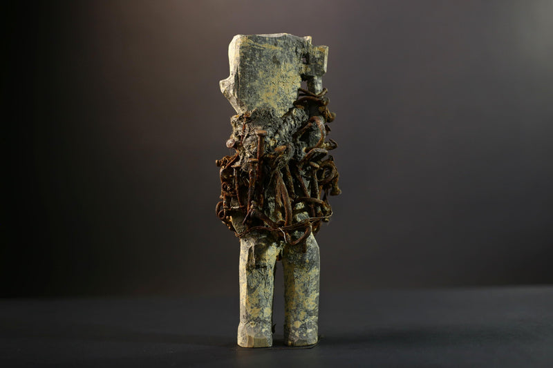 Kongo Nkisi Nkondi Figure | African Spirit Power Idol with Nails & Vines | Carved Ritual Sculpture | Central African Tribal Fetish Art-G5289