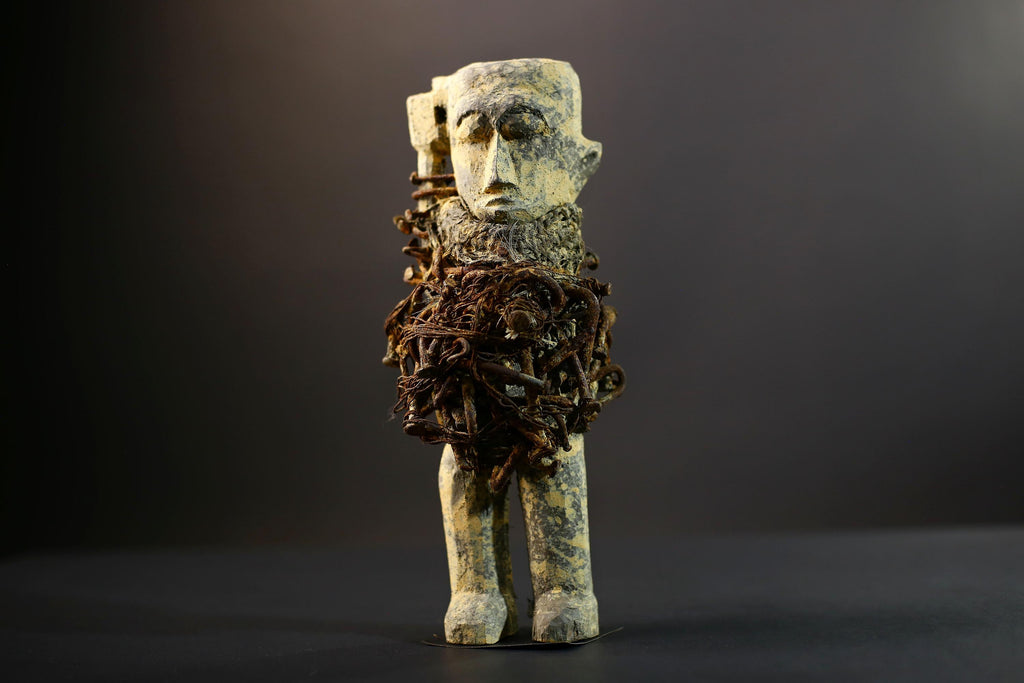 Kongo Nkisi Nkondi Figure | African Spirit Power Idol with Nails & Vines | Carved Ritual Sculpture | Central African Tribal Fetish Art-G5289