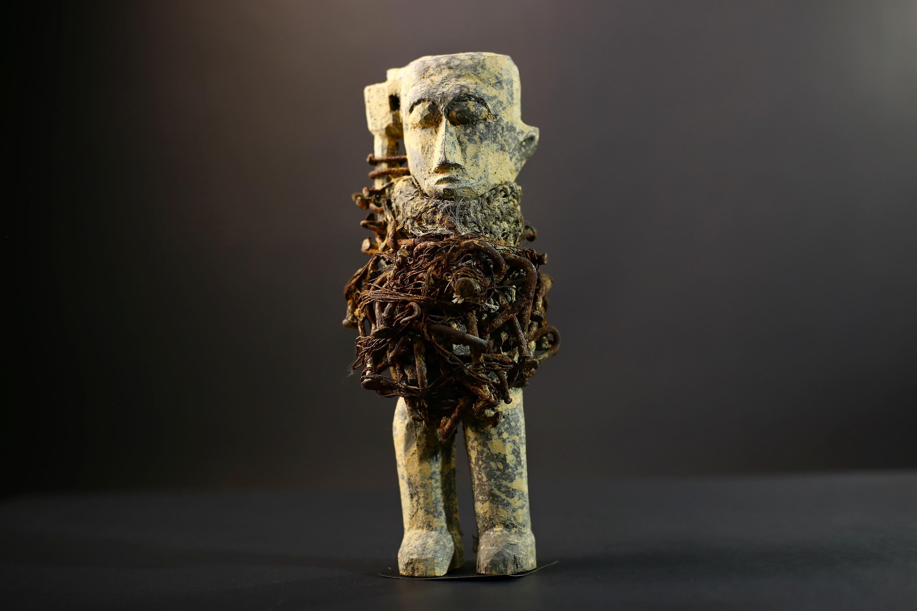 Kongo Nkisi Nkondi Figure | African Spirit Power Idol with Nails & Vines | Carved Ritual Sculpture | Central African Tribal Fetish Art-G5289