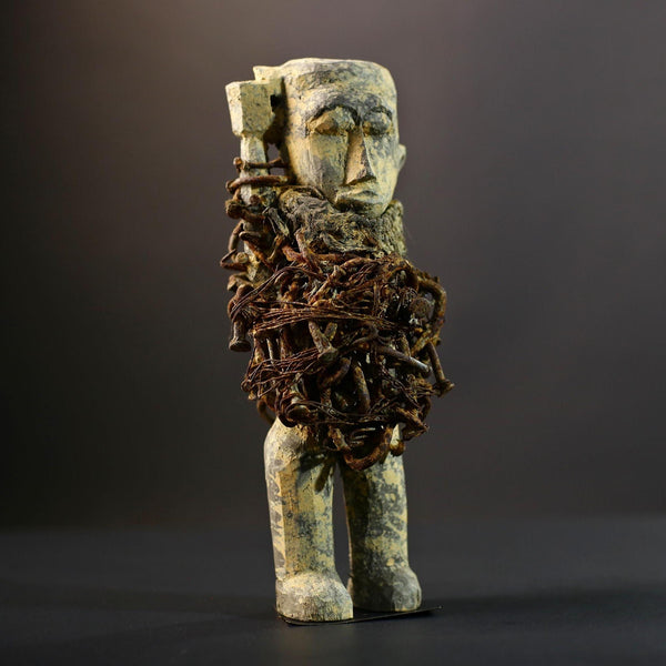 Kongo Nkisi Nkondi Figure | African Spirit Power Idol with Nails & Vines | Carved Ritual Sculpture | Central African Tribal Fetish Art-G5289