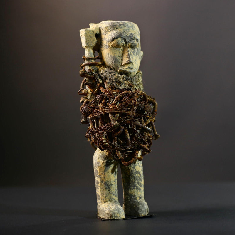 Kongo Nkisi Nkondi Figure | African Spirit Power Idol with Nails & Vines | Carved Ritual Sculpture | Central African Tribal Fetish Art-G5289
