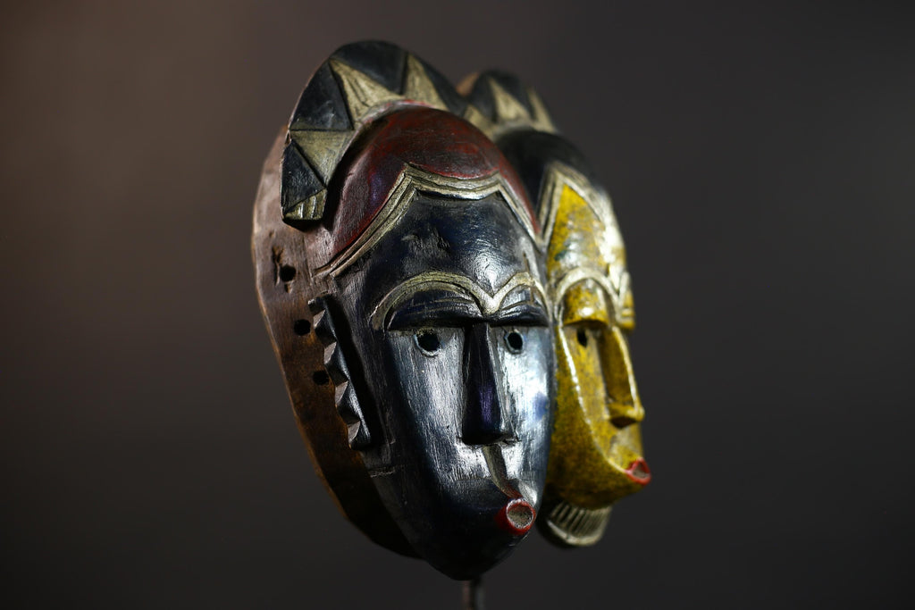 African Mask Art | Hand Carved Tribal Faces | Wall Decor Wooden Sculpture | Authentic Ethnic Home Accent-G5166