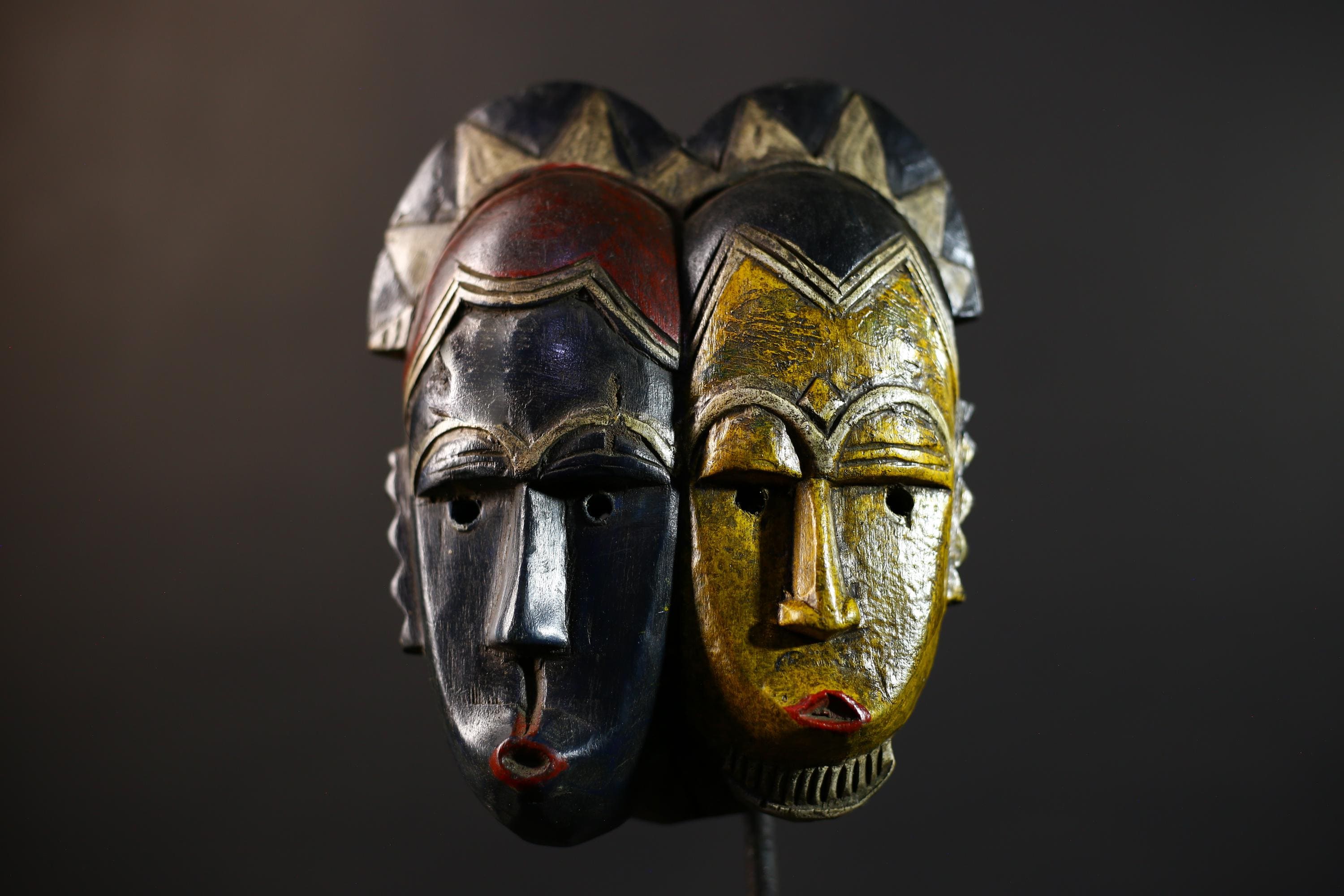 African Mask Art | Hand Carved Tribal Faces | Wall Decor Wooden Sculpture | Authentic Ethnic Home Accent-G5166