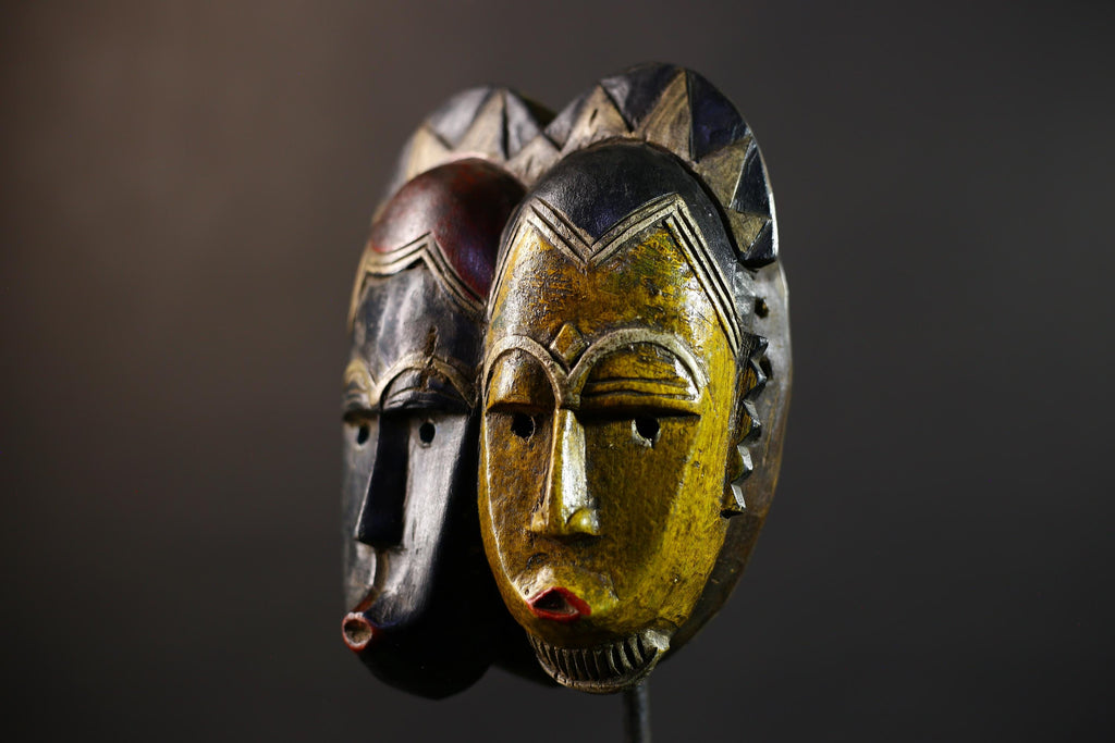 African Mask Art | Hand Carved Tribal Faces | Wall Decor Wooden Sculpture | Authentic Ethnic Home Accent-G5166