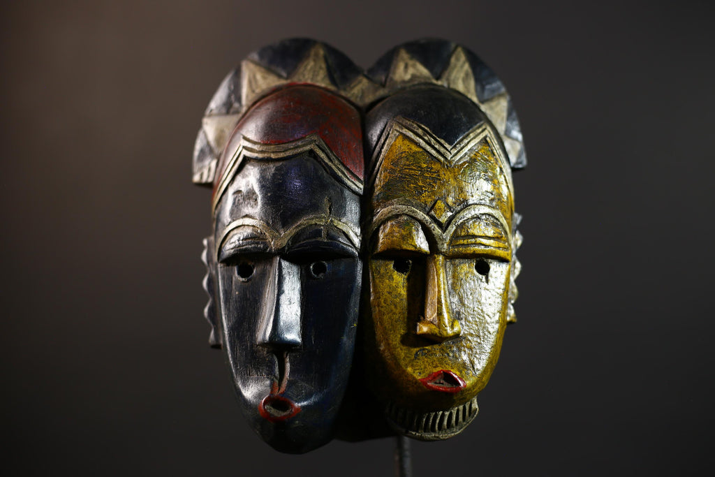African Mask Art | Hand Carved Tribal Faces | Wall Decor Wooden Sculpture | Authentic Ethnic Home Accent-G5166