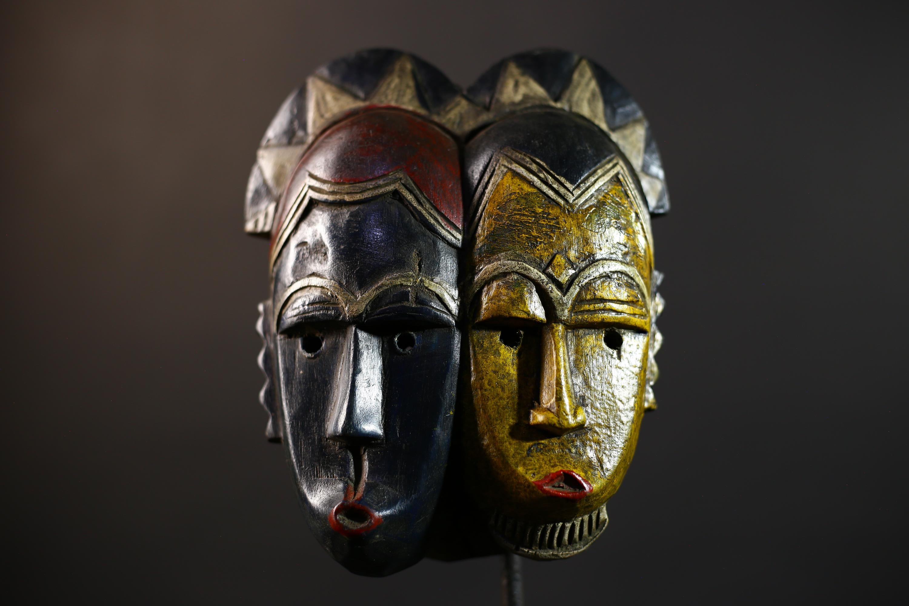 African Mask Art | Hand Carved Tribal Faces | Wall Decor Wooden Sculpture | Authentic Ethnic Home Accent-G5166