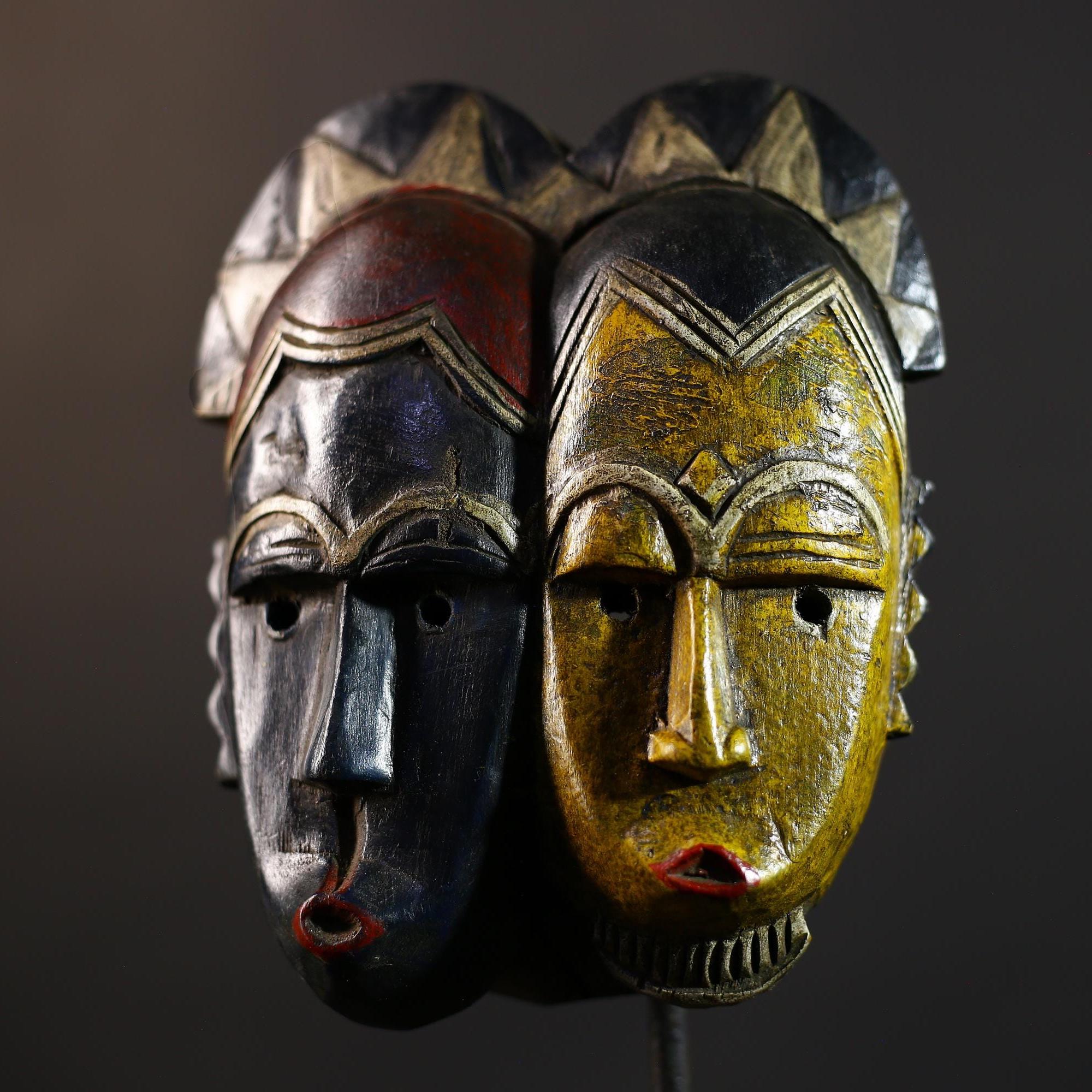 African Mask Art | Hand Carved Tribal Faces | Wall Decor Wooden Sculpture | Authentic Ethnic Home Accent-G5166