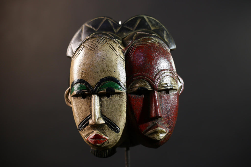 African Baule Mask | Hand Carved Tribal Two Faces | Wall Art Decor Sculpture | Authentic Ethnic Home Accent-G5165
