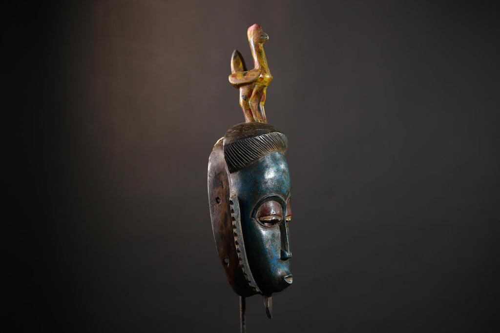 African Baule Mask | Hand Carved Tribal Face | Wall Art Decor Wood Sculpture | Authentic Ethnic Home Accent-G5164