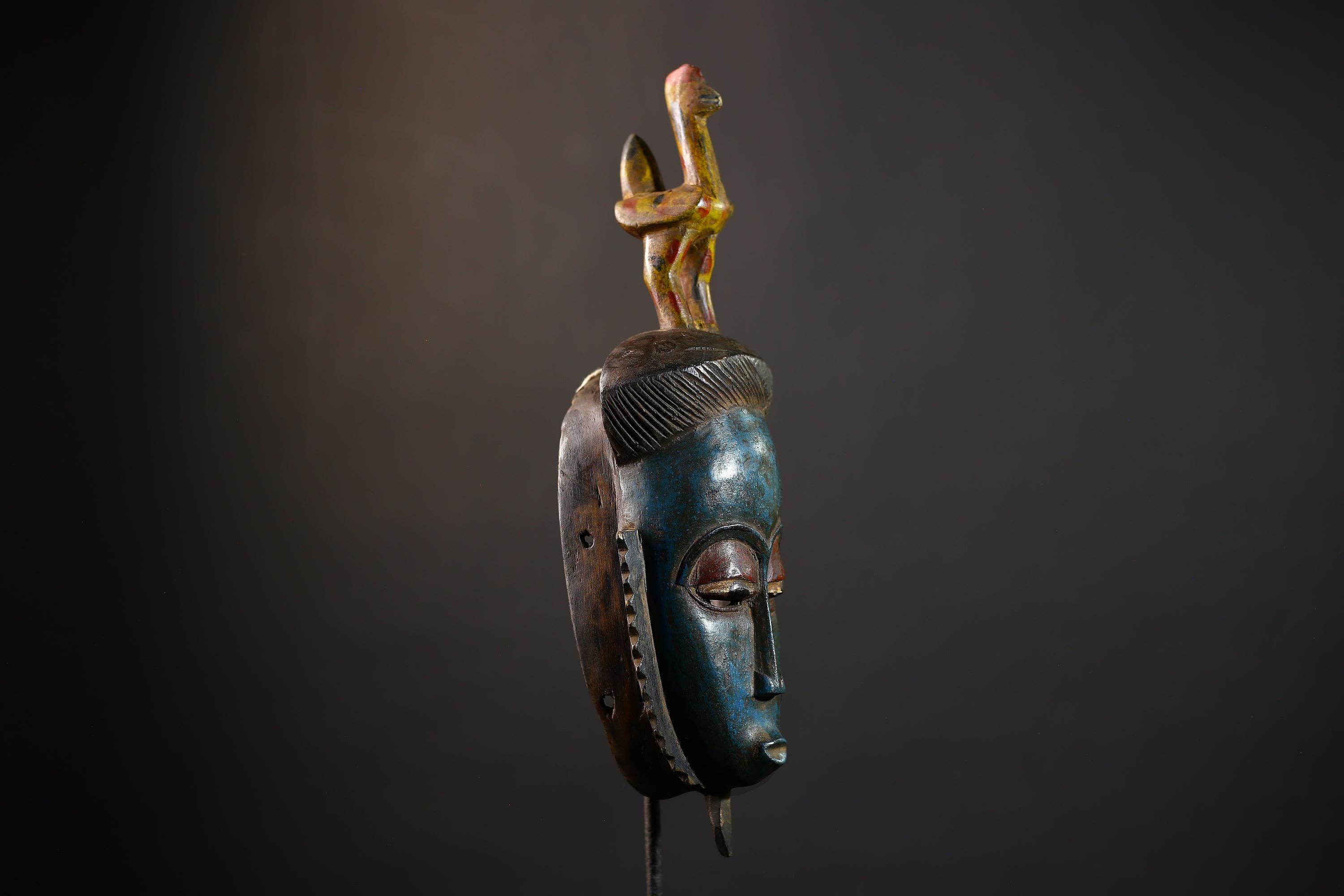 African Baule Mask | Hand Carved Tribal Face | Wall Art Decor Wood Sculpture | Authentic Ethnic Home Accent-G5164