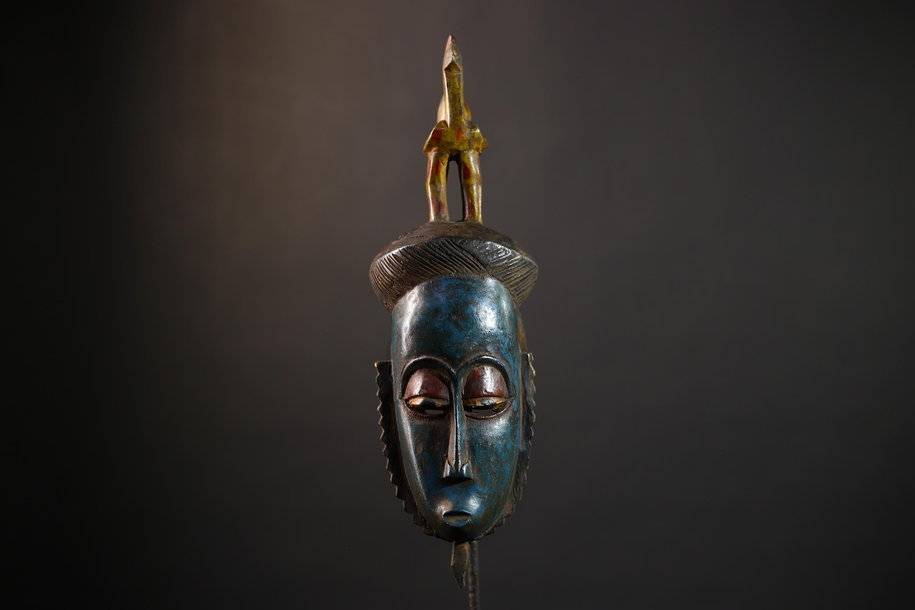 African Baule Mask | Hand Carved Tribal Face | Wall Art Decor Wood Sculpture | Authentic Ethnic Home Accent-G5164