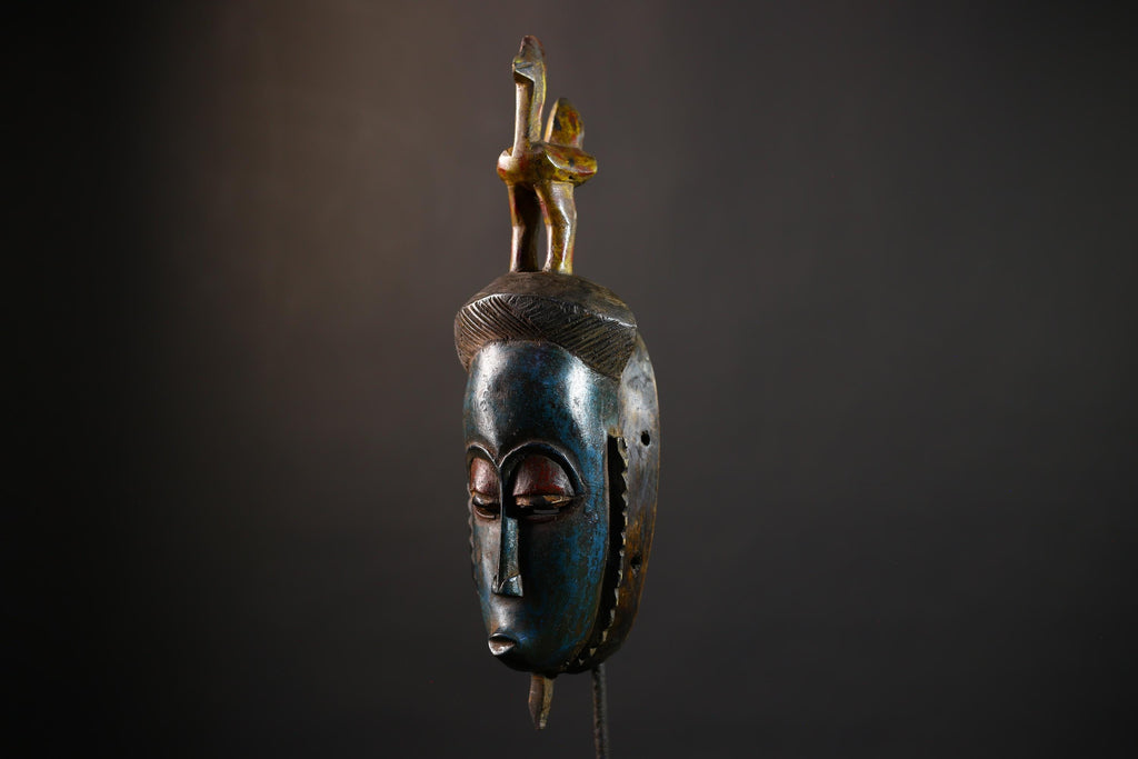 African Baule Mask | Hand Carved Tribal Face | Wall Art Decor Wood Sculpture | Authentic Ethnic Home Accent-G5164