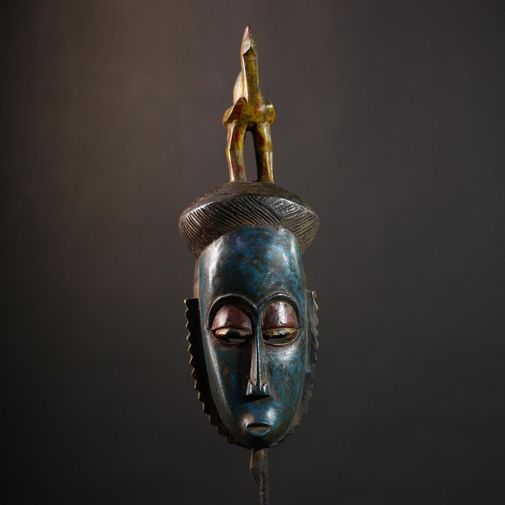 African Baule Mask | Hand Carved Tribal Face | Wall Art Decor Wood Sculpture | Authentic Ethnic Home Accent-G5164