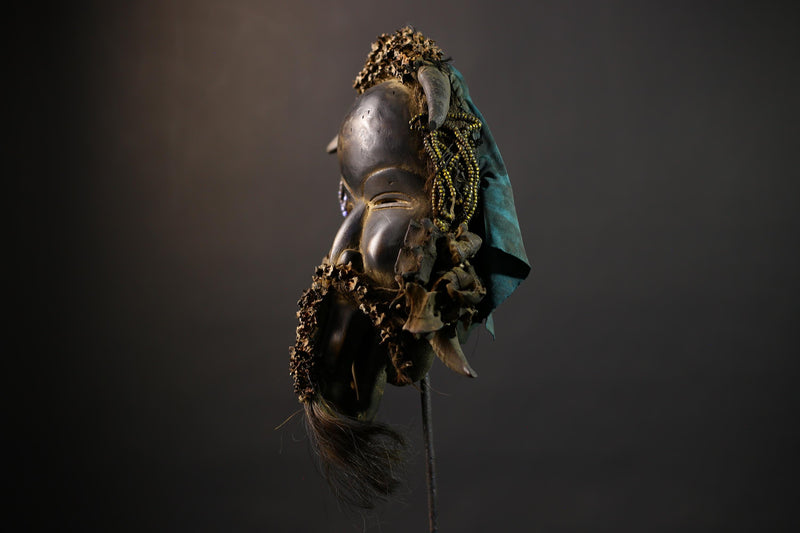 African Mask with Shells | Traditional Dan Wooden Decor | Unique Home Art | Ethnic Collectible Piece | Artisan Craft Decor-G5162