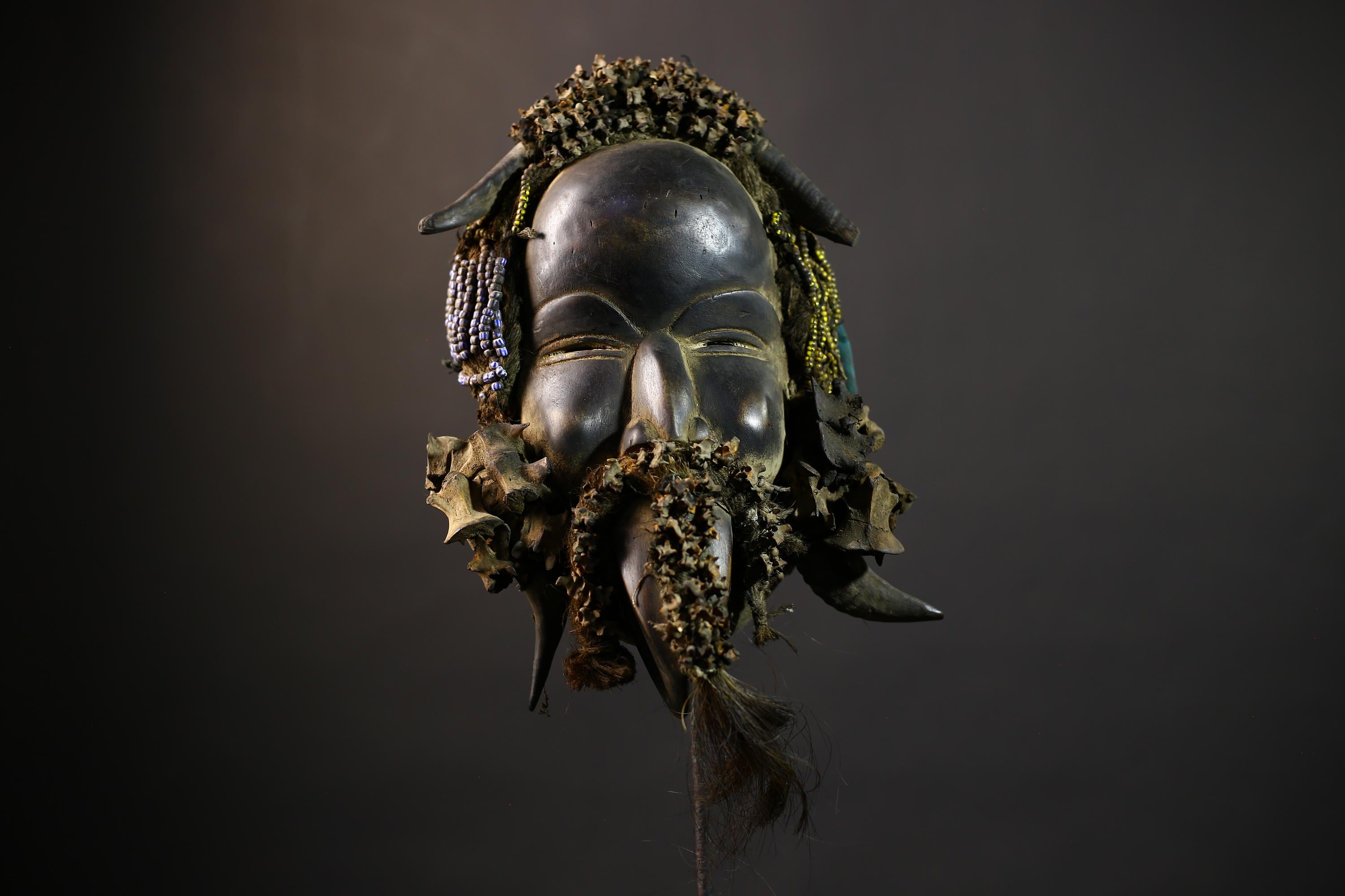 African Mask with Shells | Traditional Dan Wooden Decor | Unique Home Art | Ethnic Collectible Piece | Artisan Craft Decor-G5162