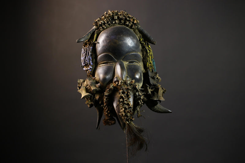 African Mask with Shells | Traditional Dan Wooden Decor | Unique Home Art | Ethnic Collectible Piece | Artisan Craft Decor-G5162