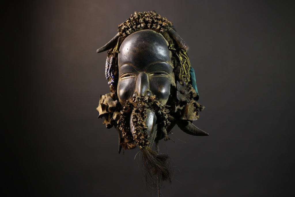 African Mask with Shells | Traditional Dan Wooden Decor | Unique Home Art | Ethnic Collectible Piece | Artisan Craft Decor-G5162