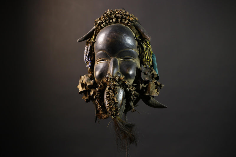 African Mask with Shells | Traditional Dan Wooden Decor | Unique Home Art | Ethnic Collectible Piece | Artisan Craft Decor-G5162
