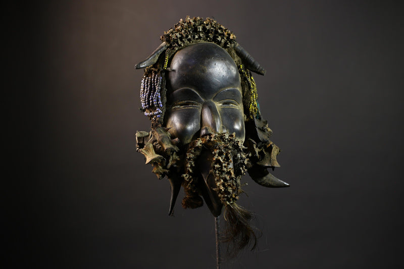 African Mask with Shells | Traditional Dan Wooden Decor | Unique Home Art | Ethnic Collectible Piece | Artisan Craft Decor-G5162