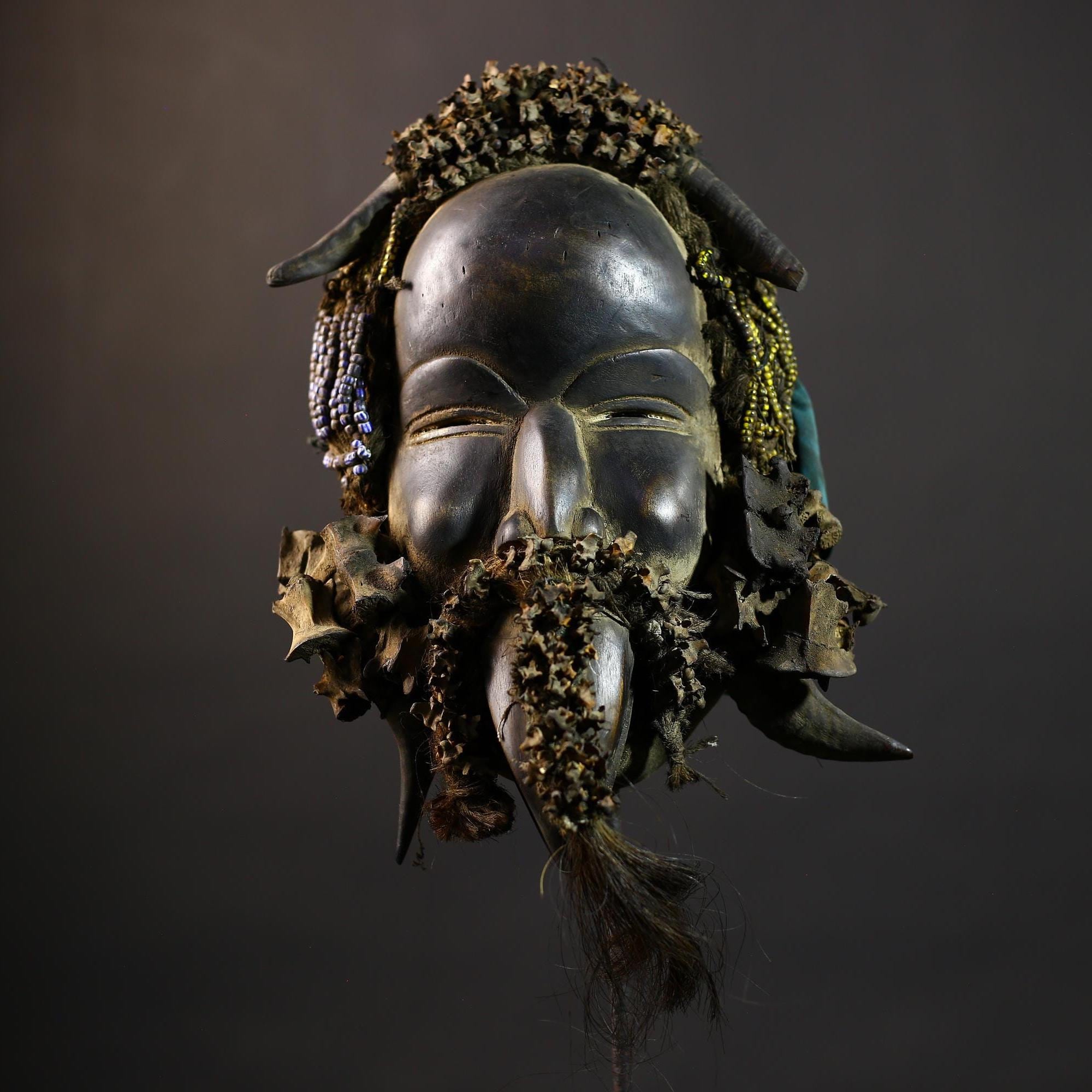 African Mask with Shells | Traditional Dan Wooden Decor | Unique Home Art | Ethnic Collectible Piece | Artisan Craft Decor-G5162