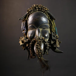 African Mask with Shells | Traditional Dan Wooden Decor | Unique Home Art | Ethnic Collectible Piece | Artisan Craft Decor-G5162