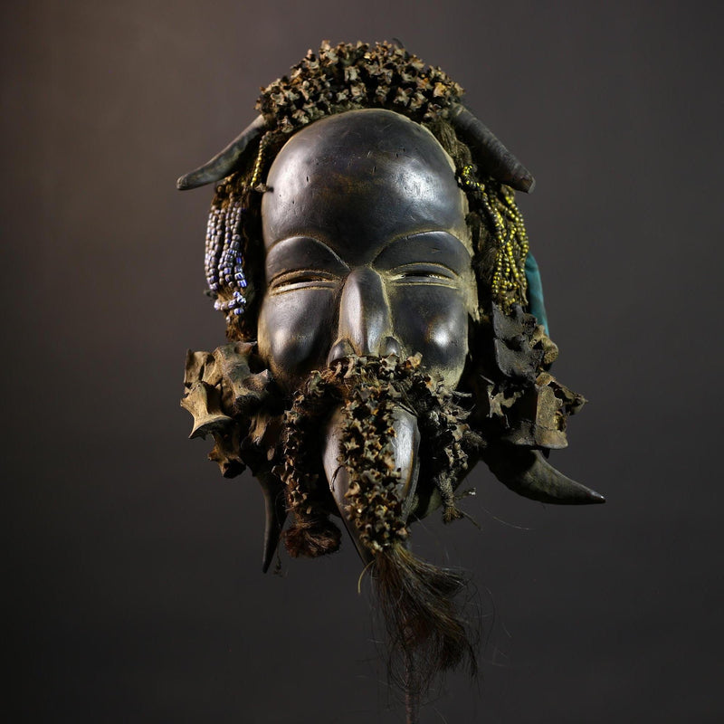 African Mask with Shells | Traditional Dan Wooden Decor | Unique Home Art | Ethnic Collectible Piece | Artisan Craft Decor-G5162