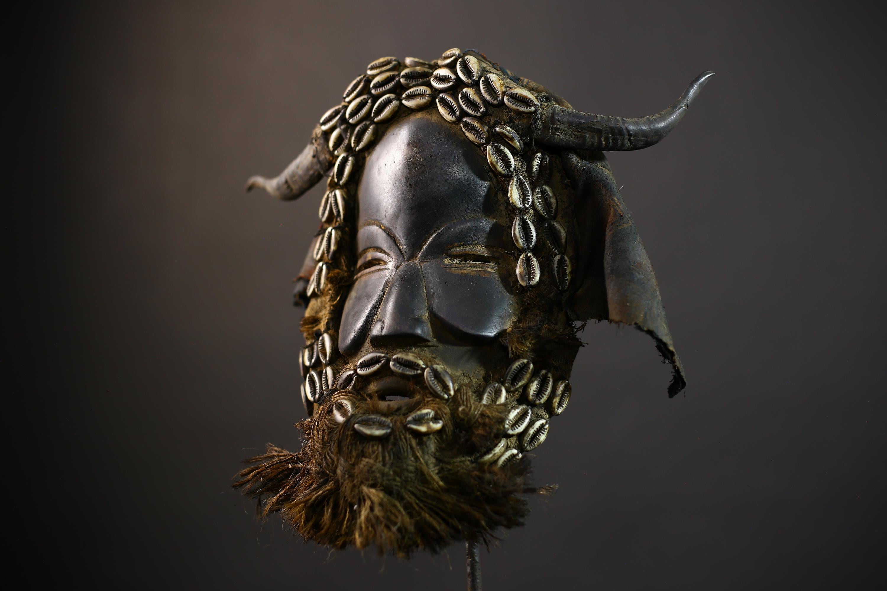 African Mask with Shells | Traditional Dan Wooden Mask | Unique Home Decor Art | Collectible Ethnic Decor Piece-G5161