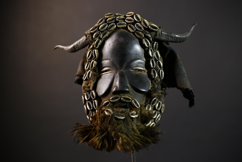 African Mask with Shells | Traditional Dan Wooden Mask | Unique Home Decor Art | Collectible Ethnic Decor Piece-G5161