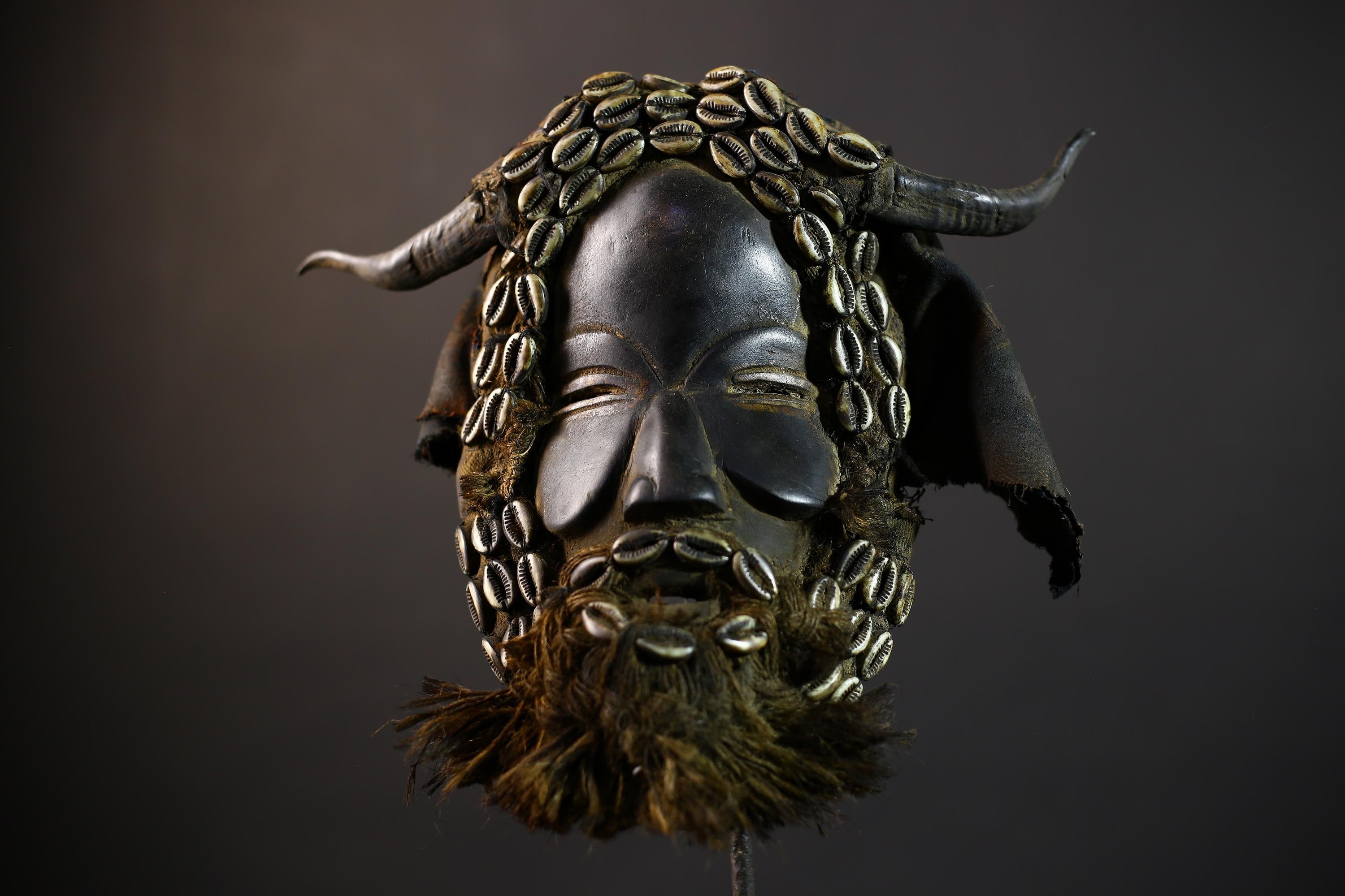 African Mask with Shells | Traditional Dan Wooden Mask | Unique Home Decor Art | Collectible Ethnic Decor Piece-G5161