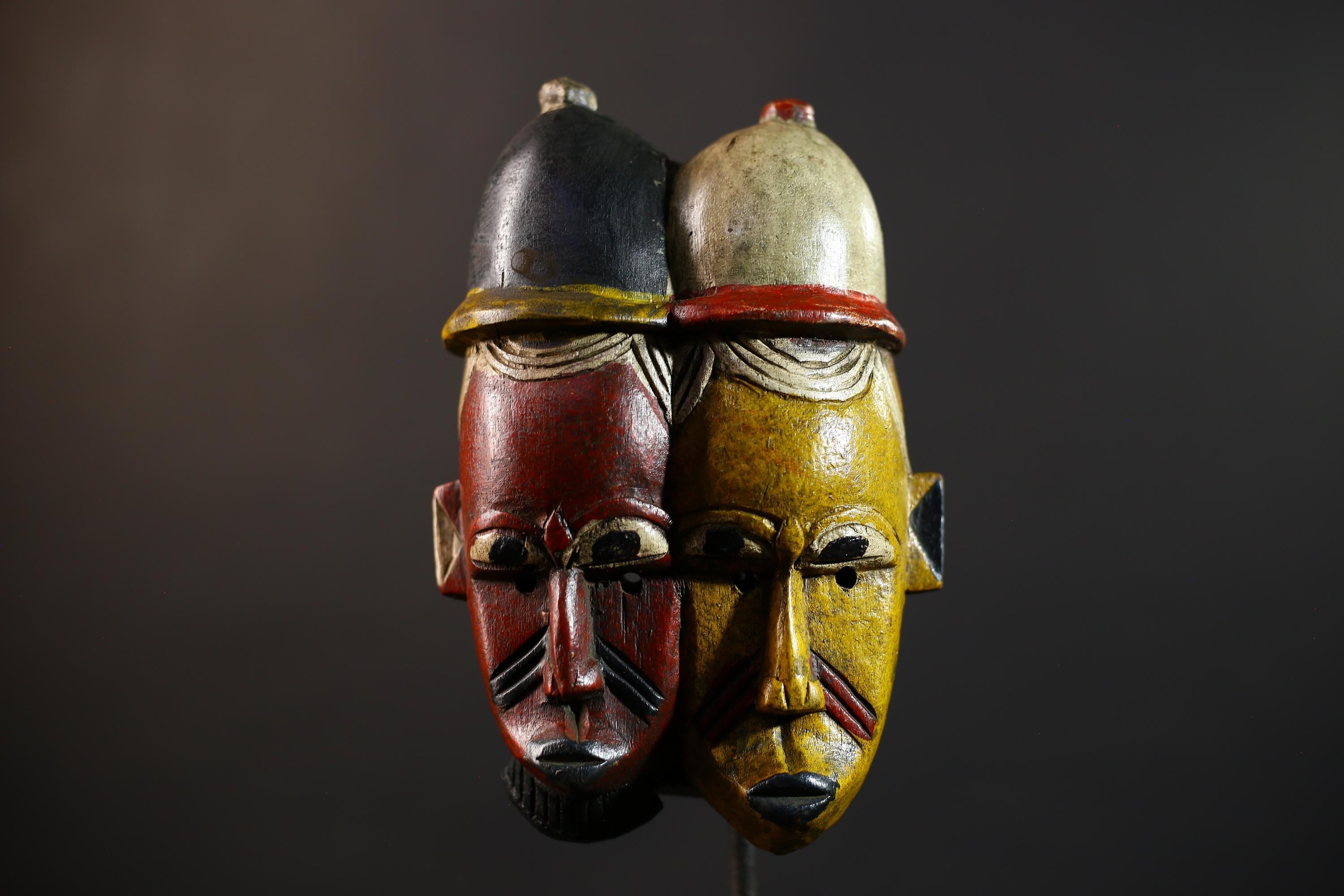 African Wood Baule Two-Faced Mask | Antique Carved Tribal Wall Decor | Unique Gift -G5167