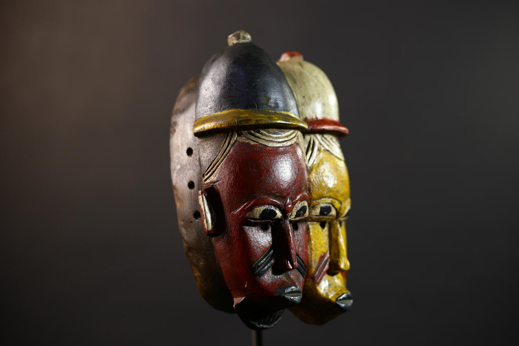 African Wood Baule Two-Faced Mask | Antique Carved Tribal Wall Decor | Unique Gift -G5167