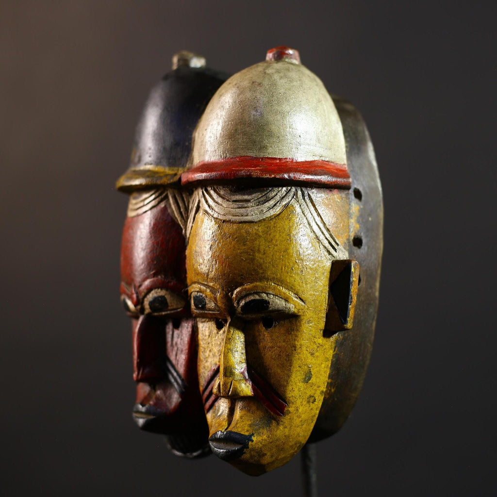 African Wood Baule Two-Faced Mask | Antique Carved Tribal Wall Decor | Unique Gift -G5167