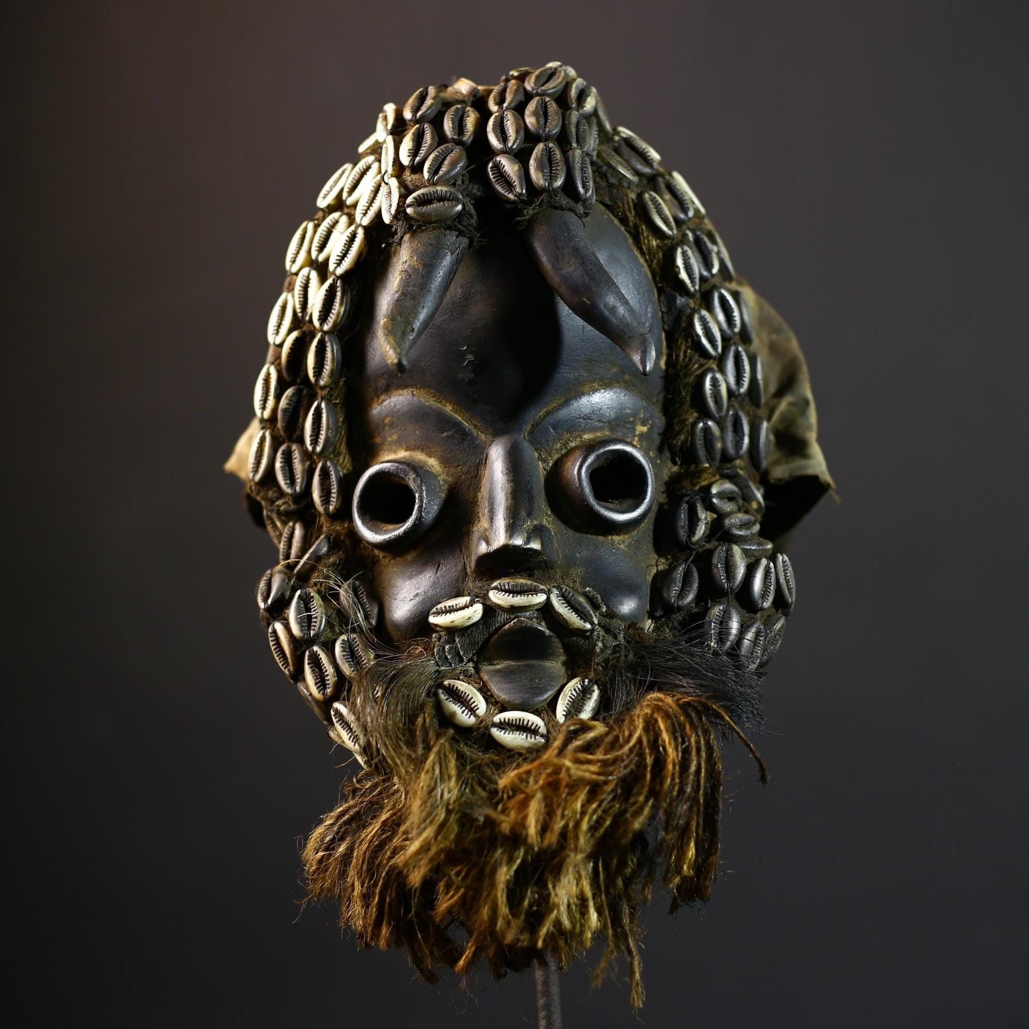African Vintage Dan Mask | Antique Shells | Wood Wall Decor | Kran Collectible | Unique Home Art-G5177