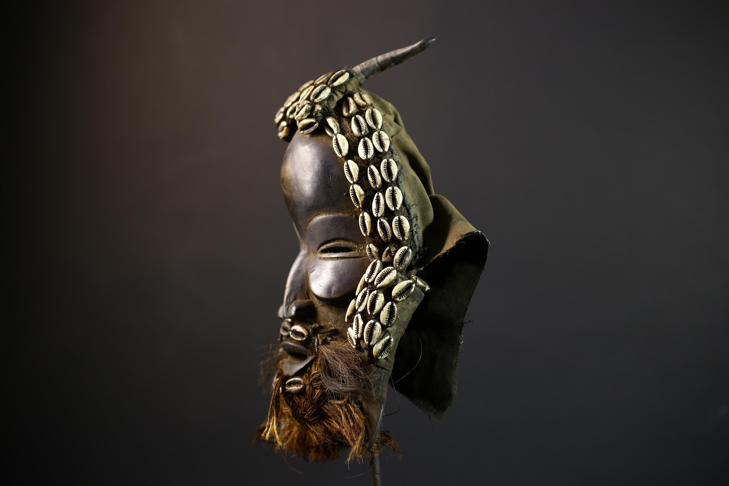 African Vintage Dan Mask | Antique Shells | Wood Art | Unique Wall Decor | Collectible Home Accent-G5176