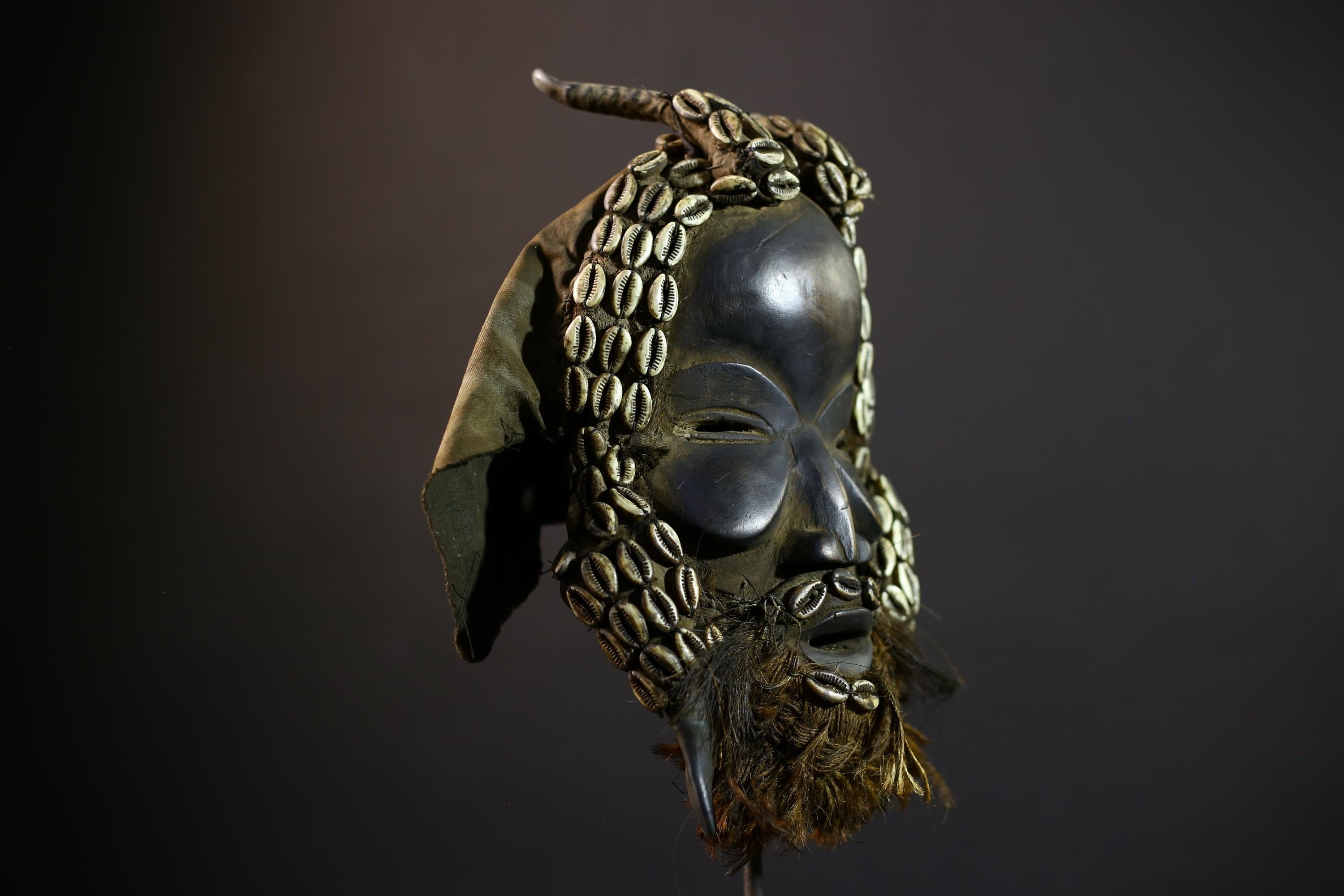 African Vintage Dan Mask | Antique Shells | Wood Art | Unique Wall Decor | Collectible Home Accent-G5176