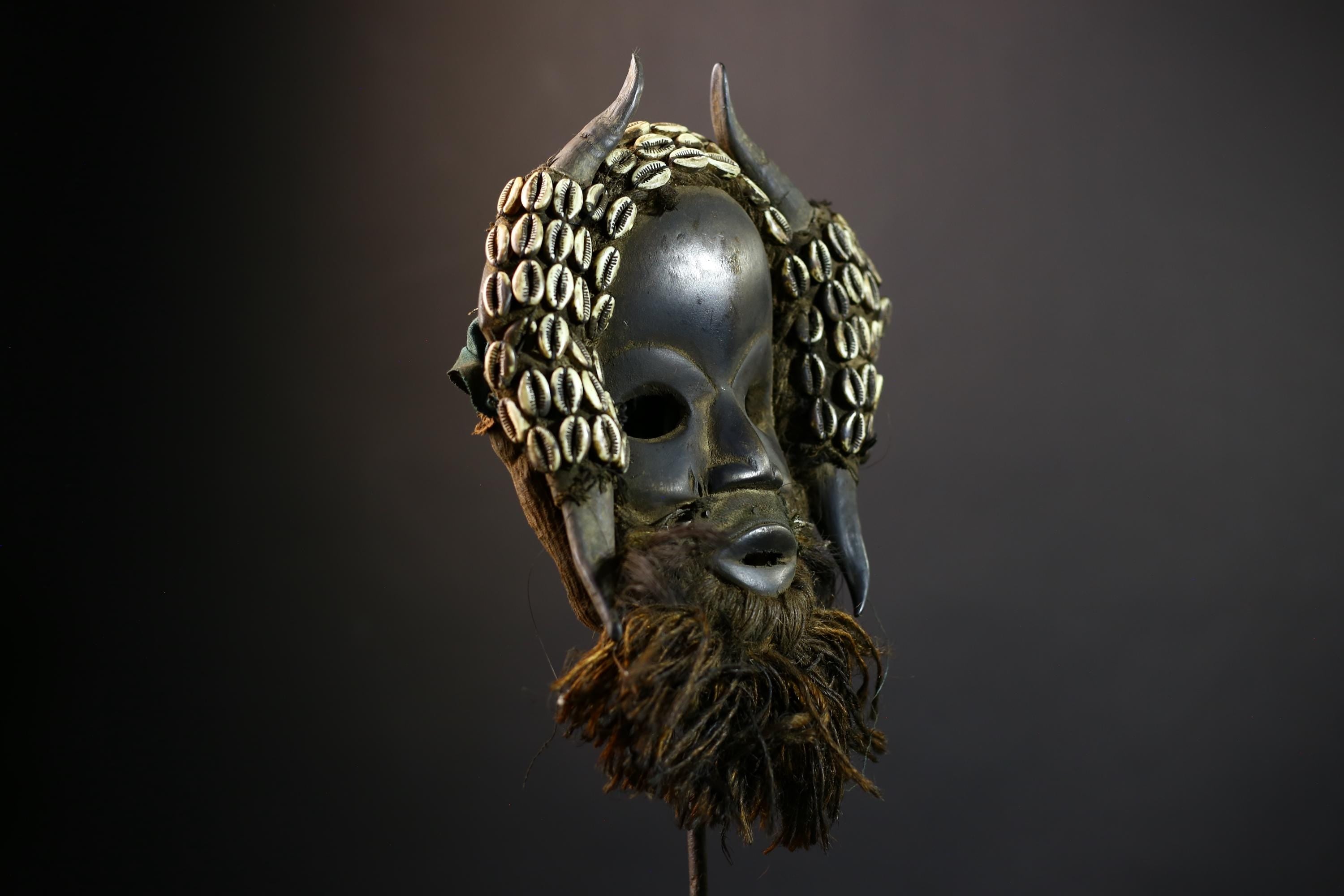 African Vintage Dan Mask | Antique Shells | Wood Wall Decor | Kran Figure Art | Unique Collector's Piece-G5175