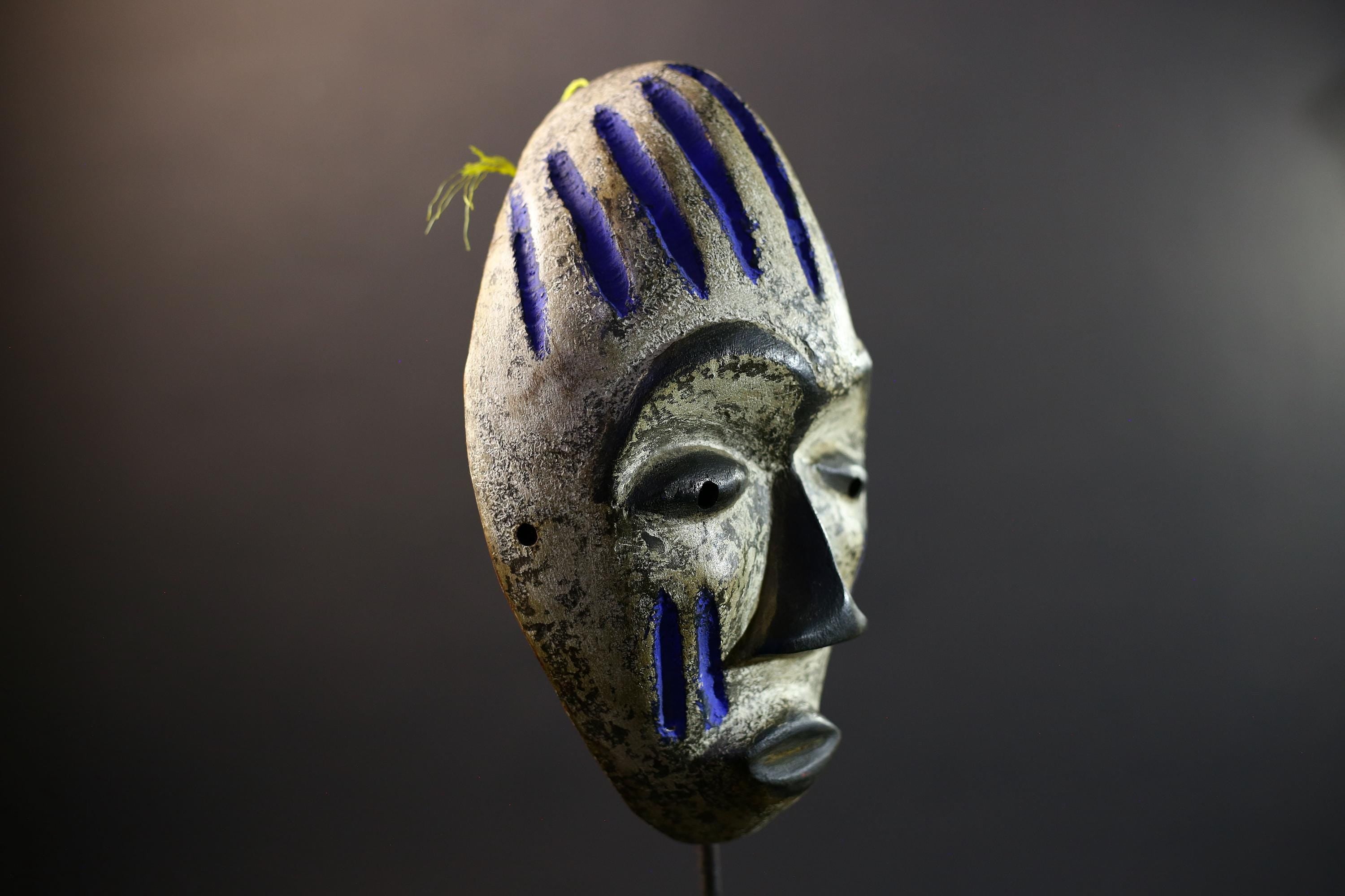 African Mask | Punu White Kaolin | Gabon Tribal Art | Hand-Carved Wood Wall Decor | Vintage African Accent-G5306